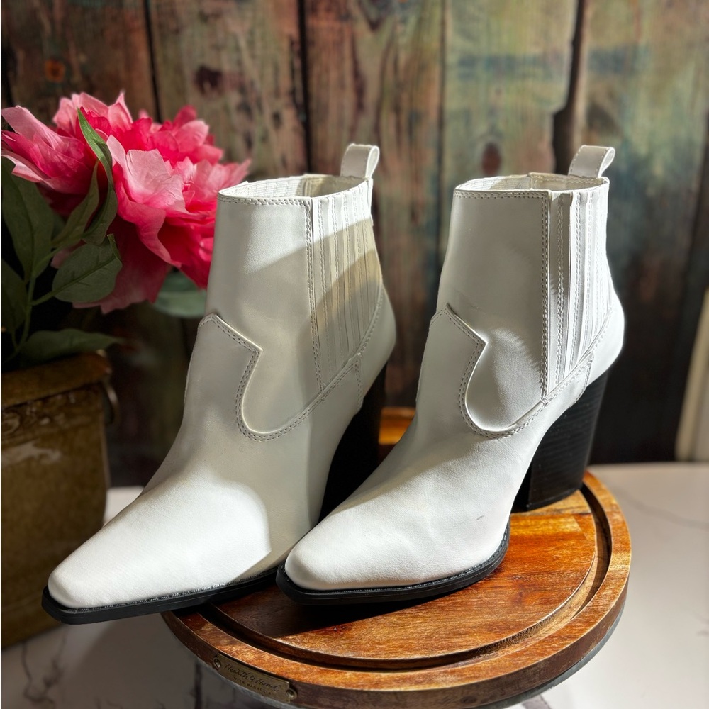 Qupid White and Black Ankle Booties Sleek Design